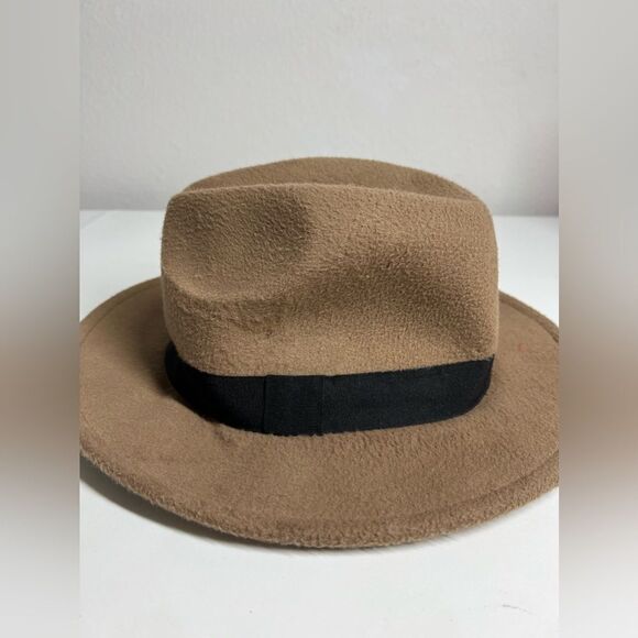 H&M Large Felt Flat Brim Fedora Winter Cap Wide Matching Hat Band Sz M/58 - Picture 7 of 7